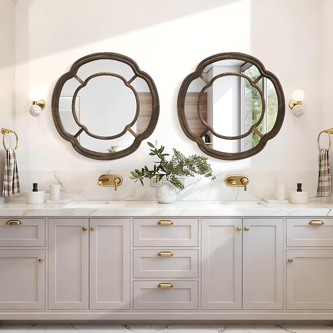 Irregular Wall Mirror, Large Round Wavy Hanging Mirror Circle Wooden Framed Decorative Mirrors 20 Inch for Living Room Hallway Entryway Decor Mirrors
