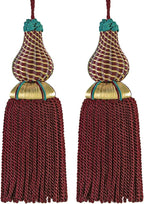 Luxury Tassels for Curtains and Furniture Knobs, 2 Pack - 8.4" Elegant Rayon Decorative Tassel, Silky Tassel Pendant for Cabinet Handles, Home Decor Accents (Red)