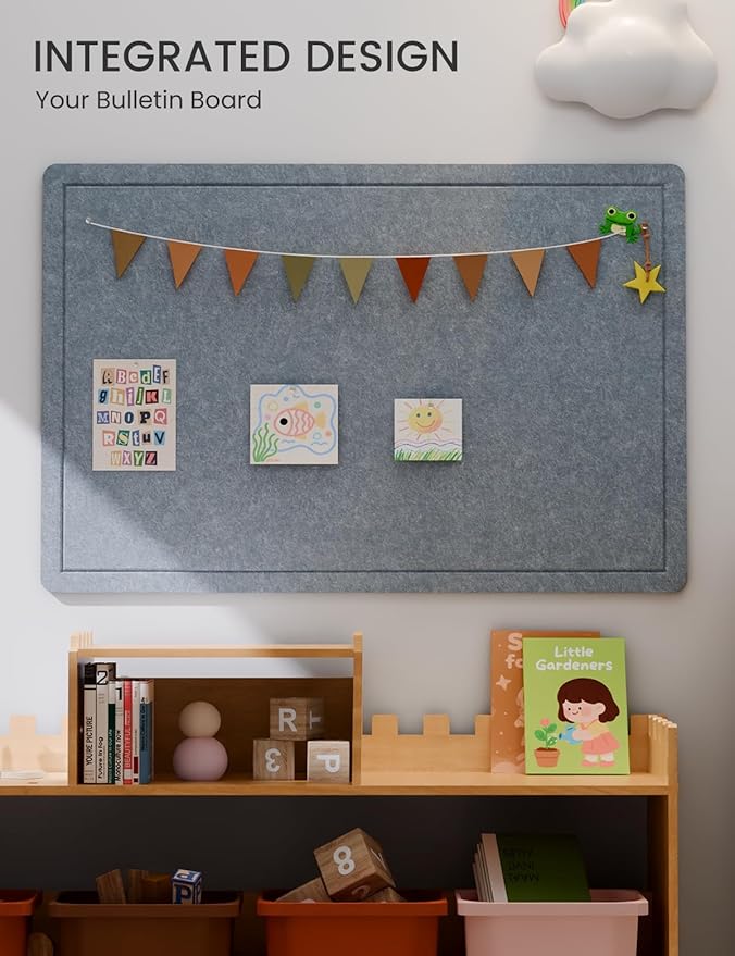 Fluxynara Bulletin Board,35.4" x 23.6" Cork Board Alternative with 12 Safe Removable Adhesive Tabs, Foldable Felt Pin Board for Home Office, Classroom, Bedroom,Entryway for Walls—Blue Gray