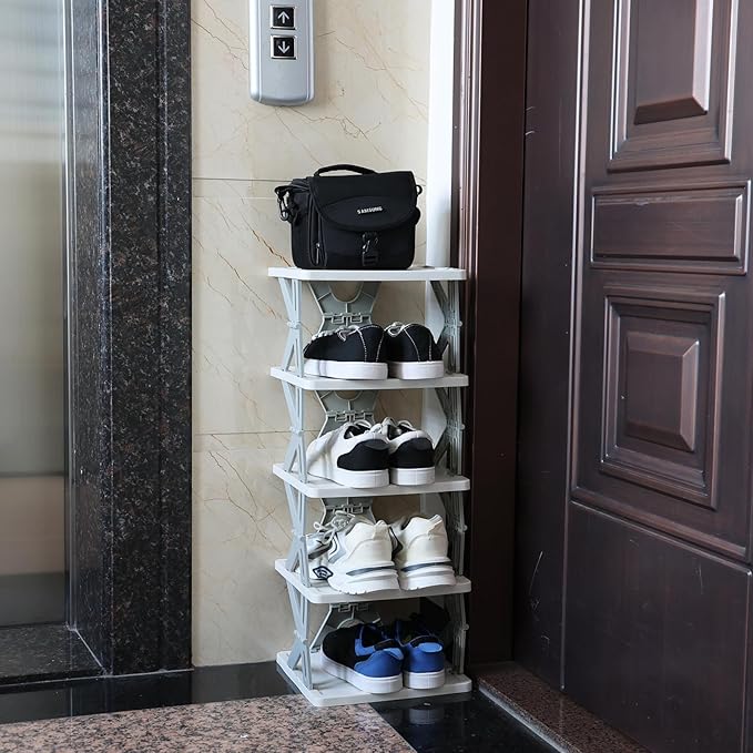 Foldable Shoes Organizer, 5-Tier Vertical Shoe Rack, Narrow Shoe Storage for Entryway, Front Door, Closet, Bedroom, Hallway