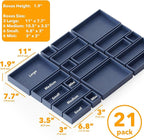 SpaceAid 21-Piece Bamboo Drawer Organizer Storage Boxes Set, Wood Tray Junk Drawer Organizers Multi-Use Divider Bins for Kitchen, Bathroom, Office Desk and Makeup Organization (21 Pack, Navy Blue)