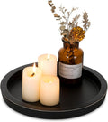 Hanobe Candle Plate Holder Tray: Round Wood Decorative Candle Plate - Rustic Farmhouse Coffee Table Decor - Tealight Pillar Trays for Home Decor (Black)
