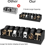 Belt Organizer for Drawer - Bamboo Belt Storage Organizer | Belt Rack for Closet Wall Mount Men Women Tie Sock Bra Scarf Ribbon (Black, 2 * 7Grids)