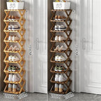 9 Tier Bamboo Shoe Rack, The 9-Tier No-Assembly Bamboo Rack, Foldable Bamboo Shoe Rack, Foldable Vertical Organizer, Vertical Shoe Organizer for Small Spaces (Nature)