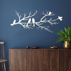 ESTART Metal Birds Wall Art, Metal Vivid Birds on Branch Silhouette Wall Decor White Leaves with Bird Outdoor Hanging Wall Sculpture for Home Living room Bedroom Balcony Garden (White, Large)