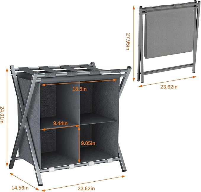 aboxoo 2 Pack Luggage Rack with storage, Guest Room Folding Suitcase Stands, Holds up to 120 lb, Space Saving Suitcase Holders for guest room, Bedroom Hotel, Grey