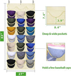 Dofilachy Hat Rack - Hat Organizer - Hat Racks for Baseball Caps, Visible Hat Holder - Baseball Hat Rack for Wall Door with 3 Hooks, 24 Deep Pockets (Beige,large)