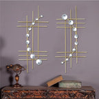 ZEXUIRU 2 Pcs Abstract Metal Art for Wall Decor Living Room Bedroom Bathroom Office Metal Bling Modern Geometric Hanging Vertical Small Iron Sculpture Plaque Pack -Gold 24in