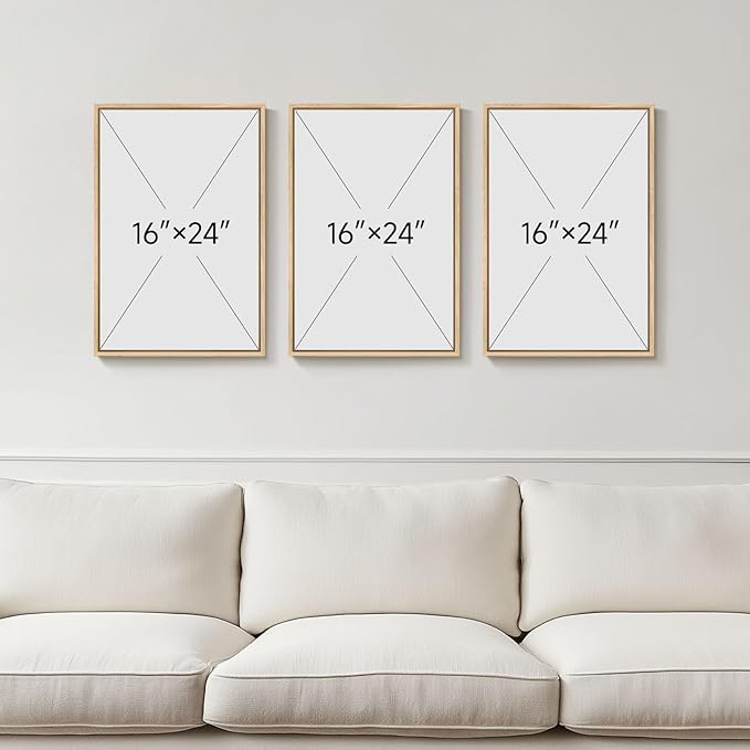 Framed Black and White Brown Abstract Wall Art, 3 Piece Boho Geometric Canvas Prints Paintings Artwork for Walls, Modern Minimalist Neutral Pictures for Living Room Dining Room Bedroom Wall Decor 16x24 In