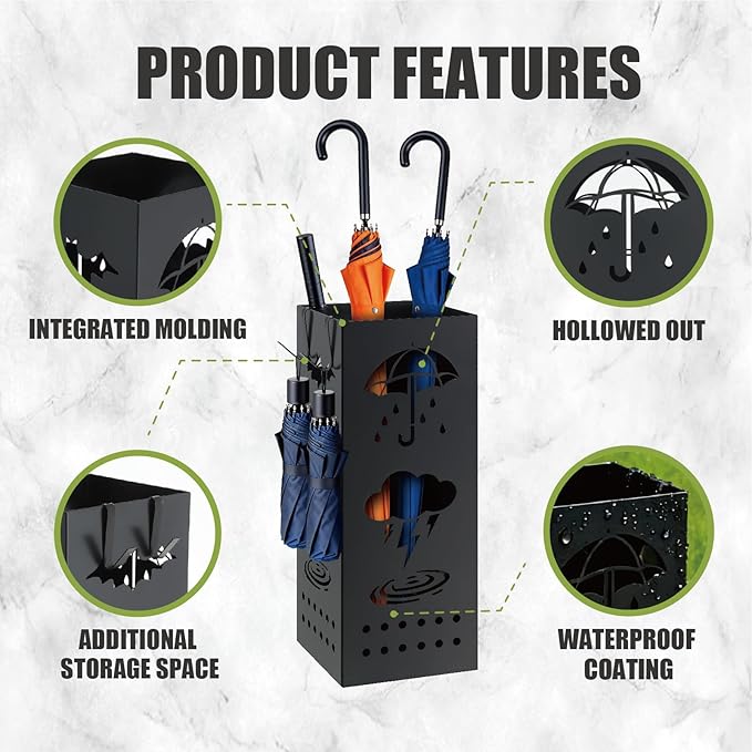 Umbrella stand - Metal vertical umbrella stand - Suitable for entrance halls, stores, offices. Dimensions: 6.3 x 6.6 x 16.34 inches