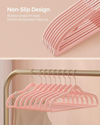 SONGMICS Pack of 50 Coat Hangers, Space-Saving Plastic Clothes Hangers, Non-Slip, 0.2 Inches Slim, 16.5 Inches Wide, 360° Swivel Rose Gold Hook, Light Pink UCRP20PK05