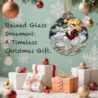 DASTOLL Stained Glass Christmas Decorations, Golden Moon Santa Claus Cloud Suncatcher for Window Christmas Tree Hanging Ornaments Sun Catcher Xmas Decor Gifts for Women Men Mom Nana Friend