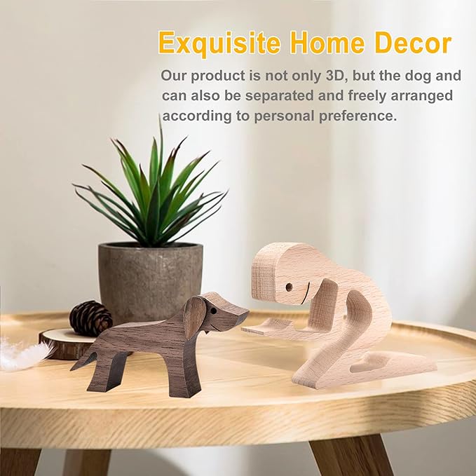 ISHINE Handmade Wooden Dog Gift - Carved Dog Statue, Perfect for Home, Office or Living Room Decor