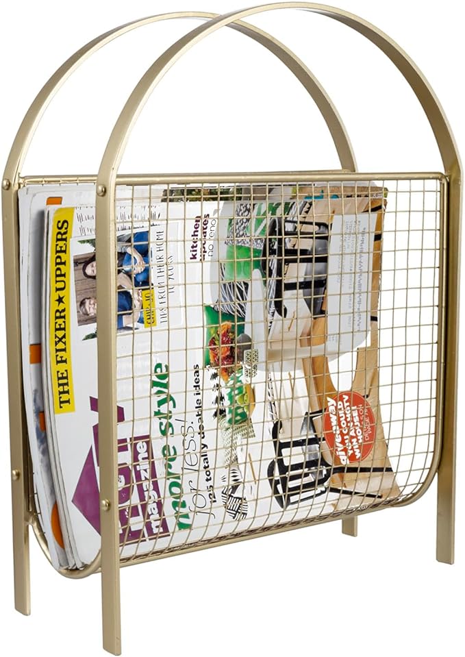 MyGift Magazine Rack, Floor Freestanding Magazine Holder for Bathroom Bedroom Office, Books Newspapers File Mail Organizer, Mid Century Modern Decor Wire Storage for Tablets and Documents