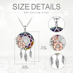 Dream Catcher Crystal Pendant Flower Urn Necklace Jewelry 925 Sterling Silver Keepsake Cremation Necklaces for Human Pet Ashes for Women