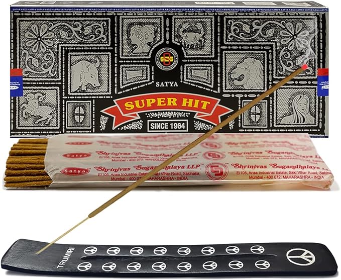 TRUMIRI Incense Stick Holder Bundle with Satya Super Hit 100g Incense Sticks - Pack of 1 (Approx 100 Sticks)
