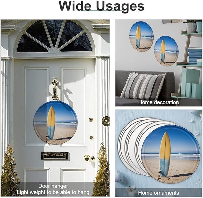 Wall Picture, with Beach Surfboard Printed Circular Iron Hanging Picture,Wall Art Decor,Home for Bedroom Living Room Bathroom Decor,Iron Painting 11.8X11.8 in