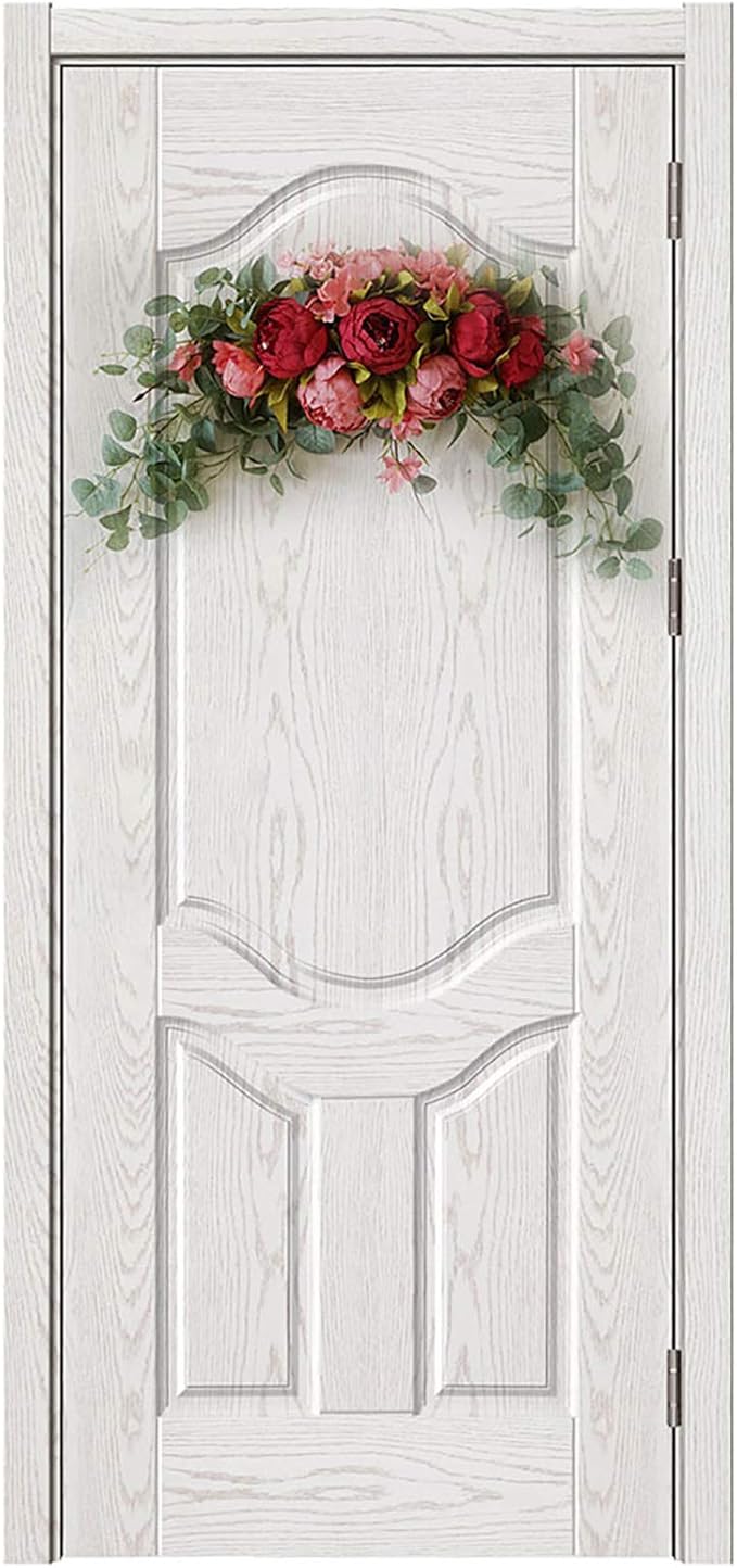 30 Inch Artificial Flower Swag, Wedding Artificial Peony with Green Leaves Swag, Handmade Flowers Backdrop Table Runner Centerpiece Garland for Arch Front Door Wall Home Hanging Wreath Decor(Green)