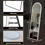 DUMOS Arched LED Full Length Floor Mirror, 63"x20" Full Body Standing Mirror with Lights, 3 Color Lighting, Hanging or Leaning, Wall Mounted, Modern Simple Home Wall Decor, White