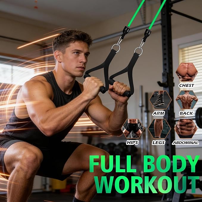 WHATAFIT Resistance Bands Set with Handles - Exercise Bands Home Gym Strength Training Equipment, Includes Door Anchor & Ankle Straps for Full Body Workout Bands, Physical Therapy - for Men and Women