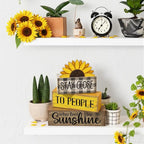 Lineshading 4 Pcs Farmhouse Sunflower Table Decorations Stackable Rustic Wooden Sunflower Block Signs Summer Tiered Tray Decor Centerpiece Rustic Country Sunshine Themed Decor for Home Mantel Shelf