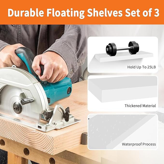 Upassion Floating Shelves for Wall Set of 3, 36" White Wall Shelves for Home Decor, Frame Display White Floating Shelf for Living Room, Bedroom, Bathroom, Kitchen