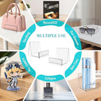 Boloyo Acrylic Display Stand with Sign Plate, 6PC Clear Display Easel Purse Display Riser Holder, Acrylic Purse Display Holder for Displaying Wallet, Purse, Handbag, Cosmetic, Jewelry, Glasses (Large, 6PC)