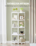Hzuaneri Corner Shelf Stand, Corner Bookshelf, Storage Standing Shelf Unit with Metal Frame, Plant Stand, Bookcase for Living Room, Home Office, Bedroom, 5-Tier White CS05913W