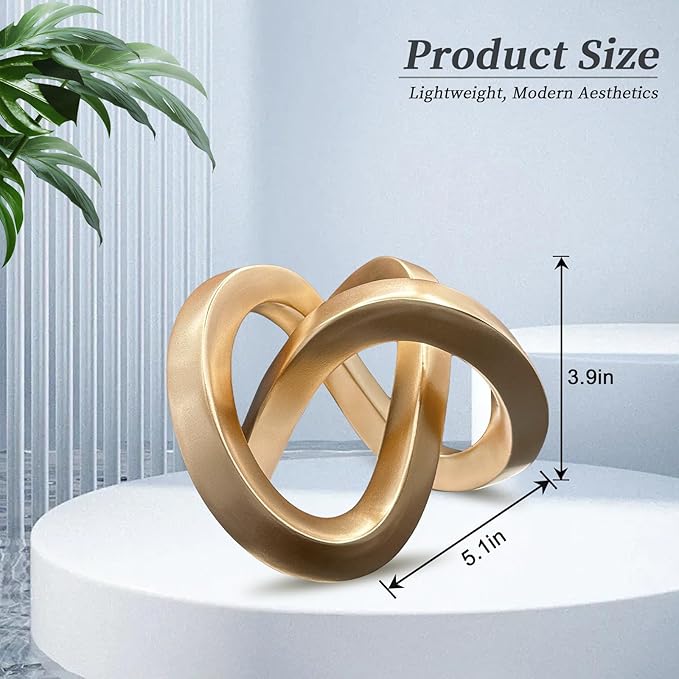 Modern Gold Geometric Sculpture Gold Knot Home Accent Decor,Multi-Angle Geometric Sculptures Statues for Living Room Bedroom Office Desk Bookshelf Coffee Table Home Decorations