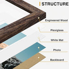 Vittanly 10 Pack Picture Frames Collage Wall Decor, Gallery Wall Frame Set for Wall or Tabletop Display, Engineered Wood and Shatter-resistant Plexiglass, Multi Sizes with 8x10, 5x7, 4x6 Frames, Brown