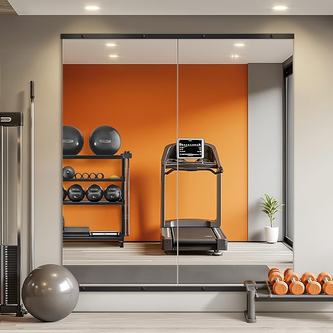 TRAHOME Home Gym Mirror for Wall,56x28x2PCS Full Length,Glass Frameless Body Large Mirror for Home Gym,Workout,Bedroom,Garage(Black)