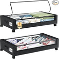 Somdot Under Bed Storage with Wheels, 2 Pack Bed Storage Containers with Dividers & Clear Lids, Easy Pull-out Metal Drawer for Clothes, Shoes,Toys, Blankets (Black)