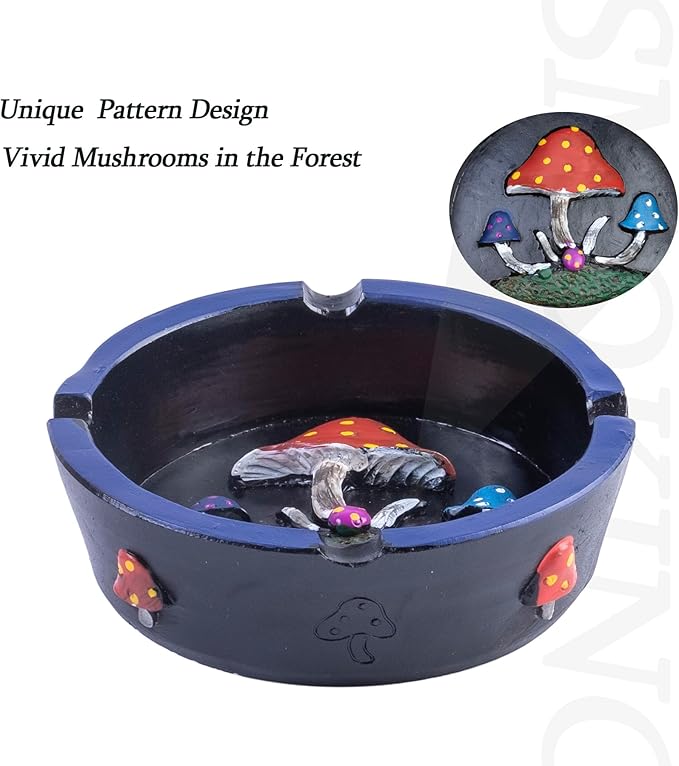 4.44" Cool Ashtray for Cigarettes, Mushroom Ashtrays Round Ash tray Decor for Home Office, Cute Ashtray for Ornament Gifts (Blue Mushroom)