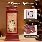 Large Snow Globes, Snowman Christmas Lantern,Glitter Vintage Phone Booth, 8 Songs, 6H Timer Battery & USB Powered, Music Box for Christmas Table Decorations