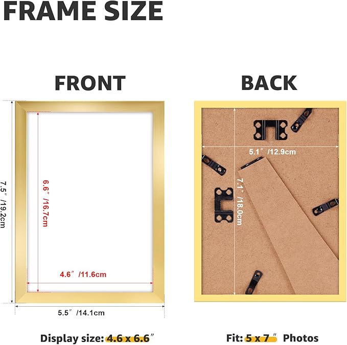 Giftgarden 5x7 Picture Frame Set of 18, Lightweight 5 by 7 Frames Bulk for Gallery Wall Photo Hanging and Tabletop Display, Gold