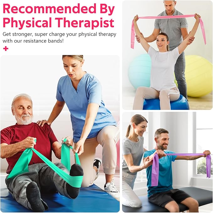 RENRANRING Resistance Bands for Working Out, Exercise Bands for Physical Therapy, Stretch, Recovery, Pilates, Rehab, Strength Training and Yoga Starter Set
