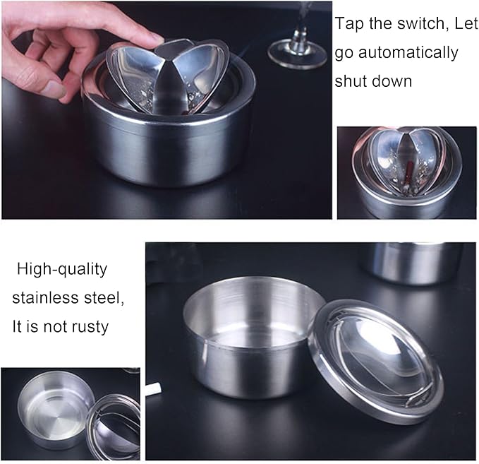 2 Sets Outdoor Ashtray with Lid, hanlongyu Flip Top Stainless Steel Ash Tray, Metal Windproof Cigarette Ashtrays for Indoor or Outdoor Use, Desktop Smoking Ashtray Office Patio Home Decor
