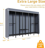 94.5"W Heavy Duty Garment Rack with Cover, H5C Large Clothes Rack with Adjustable Shelves and Hanging Rods Dustproof Closet for Storage and Organizer, Black Rack with Grey Cover, Load 1400 lbs