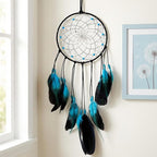 Blue Dream Catchers Home Handmade Blue Dreamcatcher Style Retro Feather Dreamcatcher Traditional Bedroom Decor Wall Hanging for Ornament Art Craft Gift Adults Halloween Christmas