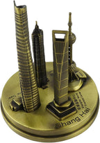 Shanghai Building Collection Model Set, Oriental Pearl Tower and Jin Mao Financial Center Souvenir, Electroplated Bronze Gold Metal Architecture Miniatures for Office Home Decor (Bronze-Small)