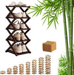 9 Tier Bamboo Shoe Rack, Foldable Shoe Rack, Shoe Rack, Ertical Shoe Organizer for Small Spaces, No Assembly Narrow Shoe Shelf for Entryway Closet Dorm (Brown, 5 Layers)