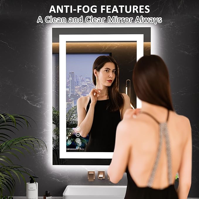 LOAAO 20"x28" LED Mirror for Bathroom, Lighted Bathroom Mirror with Lights, Anti-Fog, Dimmable, Memory Function, Clear Reflection