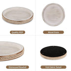 Hanobe Round Wooden Decorative Tray: White Washed Bead Tray Decor for Coffee Table Centerpiece Rustic Farmhouse Tray for Kitchen Counter Living Room Decoration