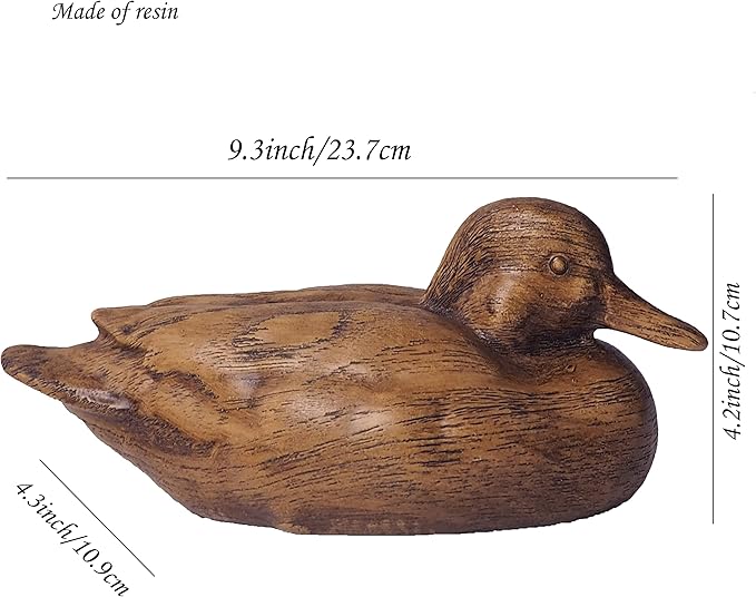 Hymmah Wooden Texture Duck Home Decor Statue Rustic Home Decorations for Living Room, Boho Sculpture Resin Animal Collectible Figurines for Indoor Decor