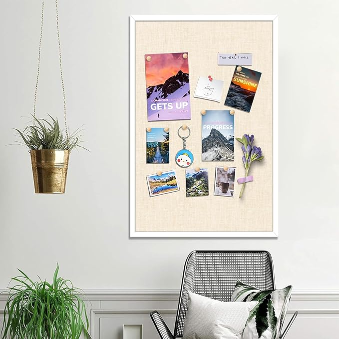 36''x24'' Inch Linen Cork Bulletin Board with Frame, Decorative Pin Board for Office Home and School Wall Decor