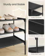 SONGMICS Shoe Rack, 2-Tier Shoe Storage Organizer, Space-Saving, 11.7 x 36.1 x 12.2 Inches, Entryway, Metal Frame, Non-Woven Fabric Shelves, Ink Black ULSH032BH01