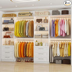 Closet System with 6 Wood Drawers, 6.6-13FT Closet Organizer System with Cuttable Shelves for Walk in Closet with 6 Expandable Hanging Rods, Heavy Duty Built-in Closet for Bedroom, White