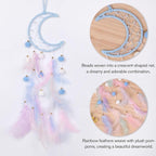 Pretty Jolly Blue Moon Kids Dream Catcher Wall Decor Pompom Feather Baby Dreamcatcher Handmade Children Dream Catcher Home Décor Wall Hanging for Nursery Bedroom Boys Girls Birthday Gift-25.6in