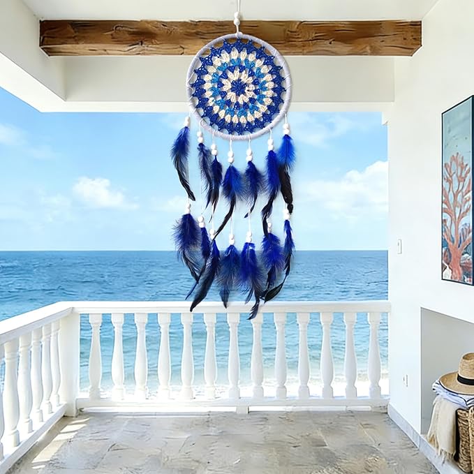 Blue Dream Catcher Feather Dream Catchers Wall Decor Handmade Dreamcatcher Wall Hanging Ornament for Bedroom Living Room Home Decor