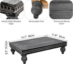 SwallowLiving Farmhouse Wood Riser for Display Decorative, Rustic Shabby Chic Tray for Kitchen Counter, Coffee Bar Table, Dining Room, Wooden Rectangle Beaded Pedestal Stand for Food, Black